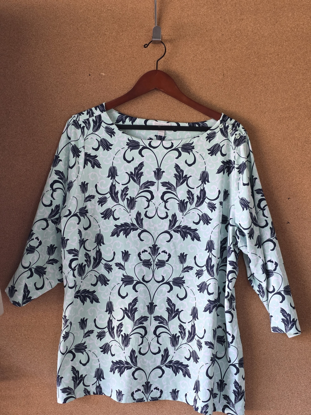 Charter Club Woman 3X Floral Print Stretch Blouse Quarter Sleeve